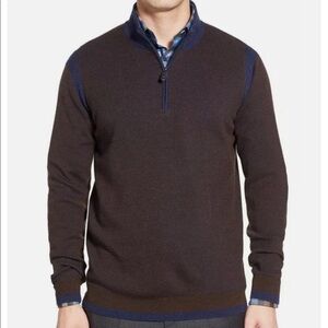 NWT ROBERT GRAHAM Whalen Quarter Zip Sweater Brown Navy S